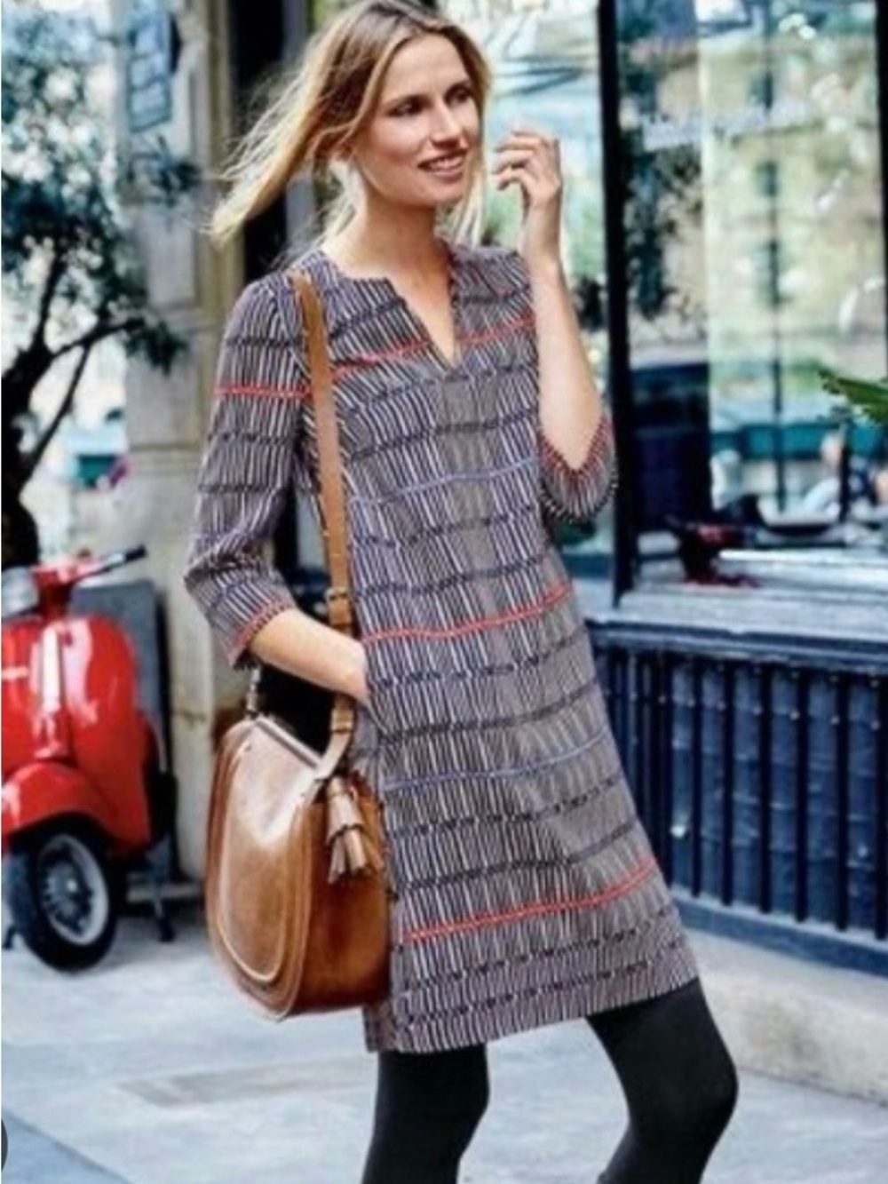 Boden Easy Notch striped pocketed shift tunic dress 12L